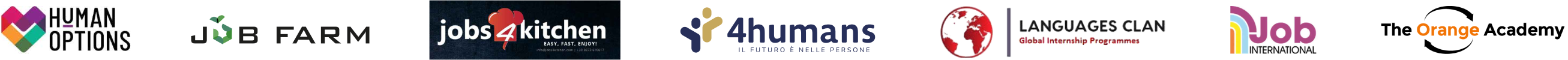 Agenzie per il lavoro partner: Human Options, Job Farm, Jobs4Kitchen, 4humans, Languages Clan, Job International, The Orange Academy